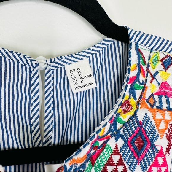 Floerns Ruffle Striped Embroidered Babydoll Blouse - Picture 3 of 9